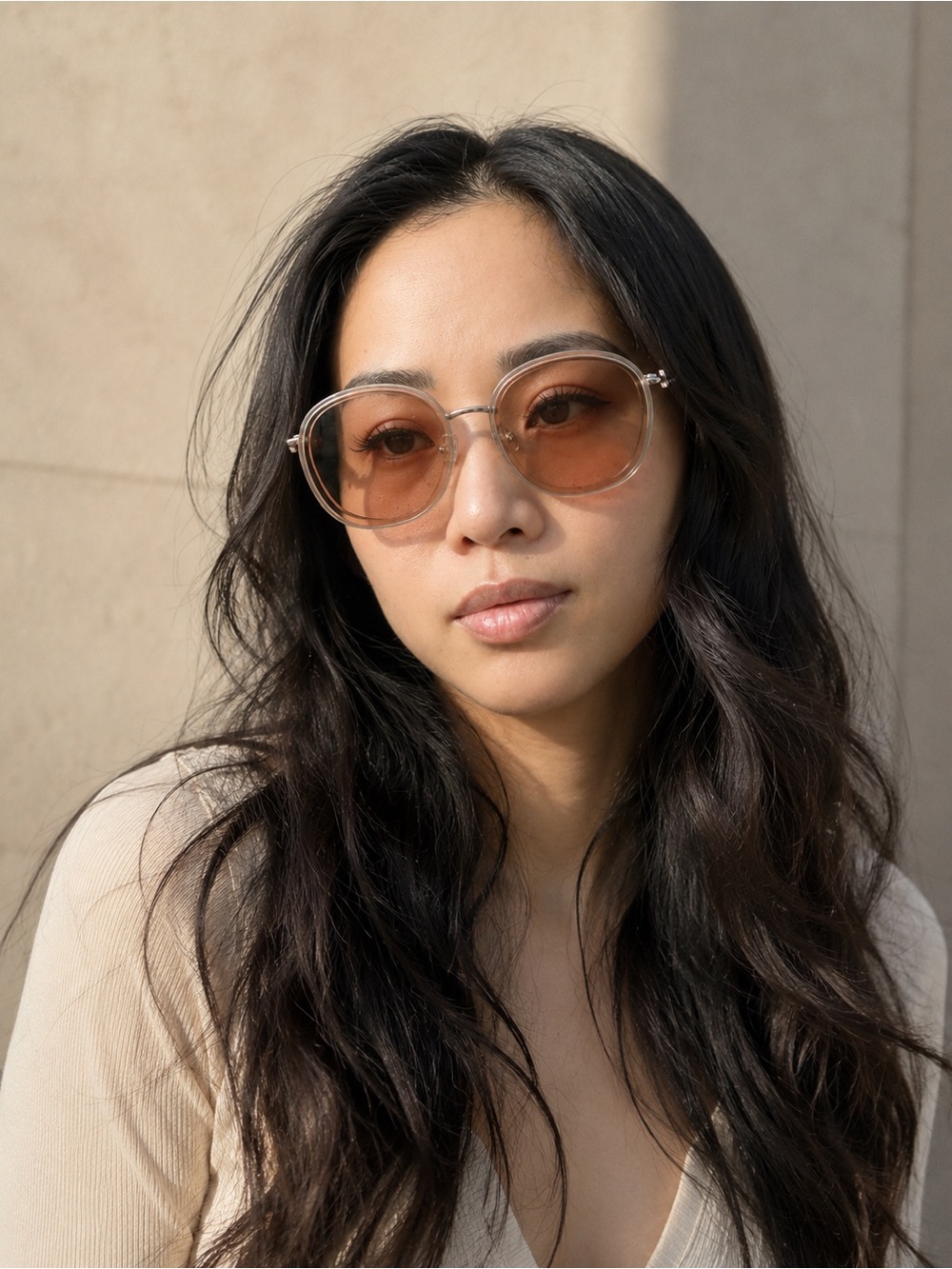 Gentle Monster Round Sunglasses Champagne Pink Frame Light Brown Lens w/ Pouch